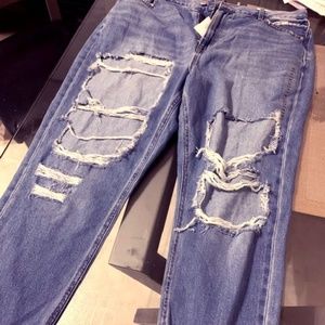 Distressed High-waist Girlfriend Jeans